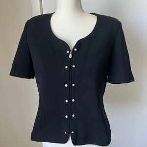 St. John Black Fitted Short Sleeve Blouse